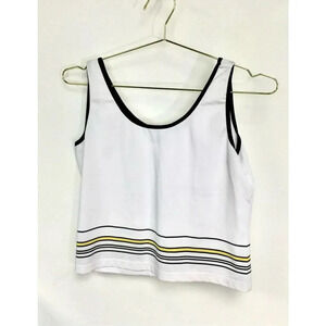 Lilly's of Beverly Hills Women's White Stripes Sleeveless Crop Tank Top Medium